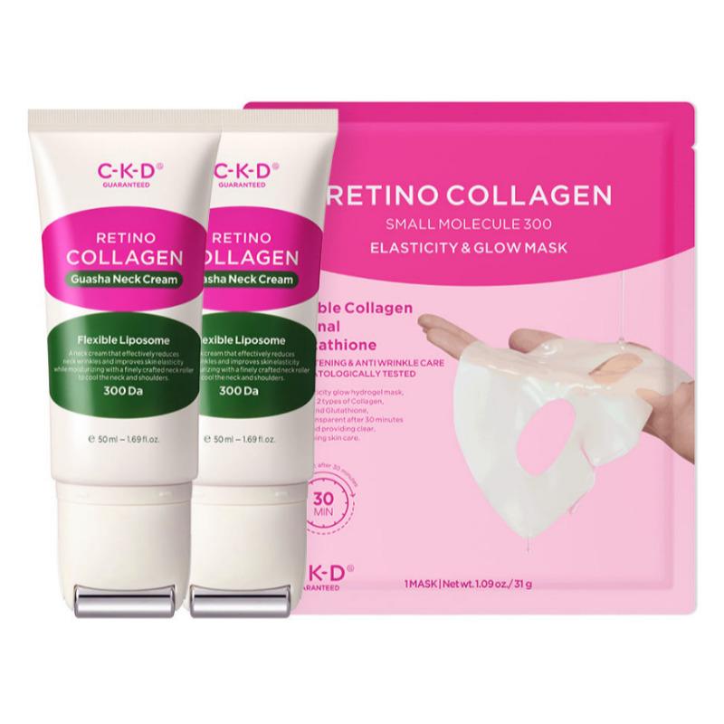 CKD Retino Collagen Gua Sha Neck Wrinkle Cream 50ml × 2 + Firming Glow Mask 1 Sheet
