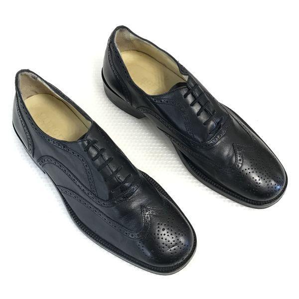Made in France CLERGET Leather Goodyear Welt Full Brogue Wingtip 42 / 26.0-26.5cm / Black Dress Shoes(USED)