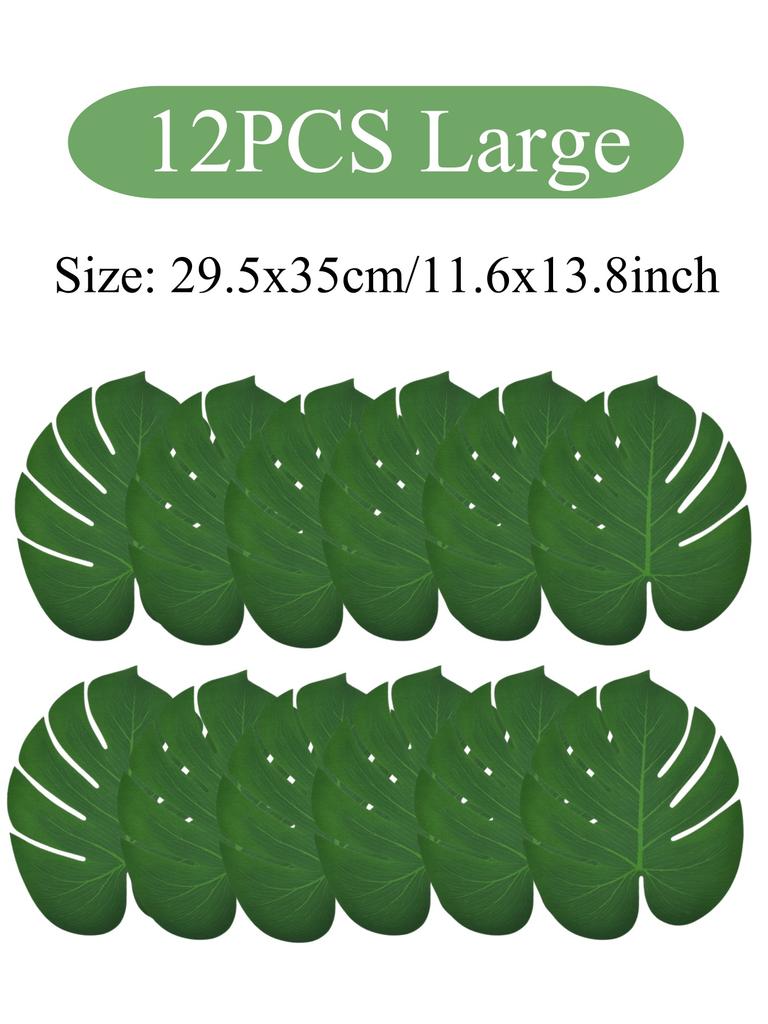 24pcs Artificial Tropical Palm Leaf Jungle Beach Theme Party Flower Accessories Cup Mat Wedding Birthday Party Home Table Decor