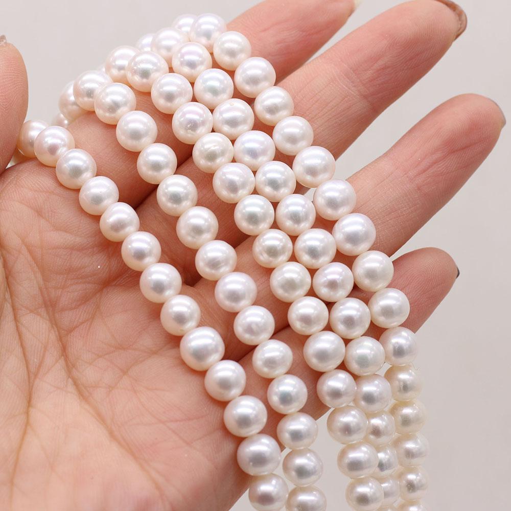 1String, White Natural Freshwater Pearls, 9-10mm Near Round Pearl Beads for Jewelry Making DIY Crafts, Birthday Wedding Gifts, 36cm