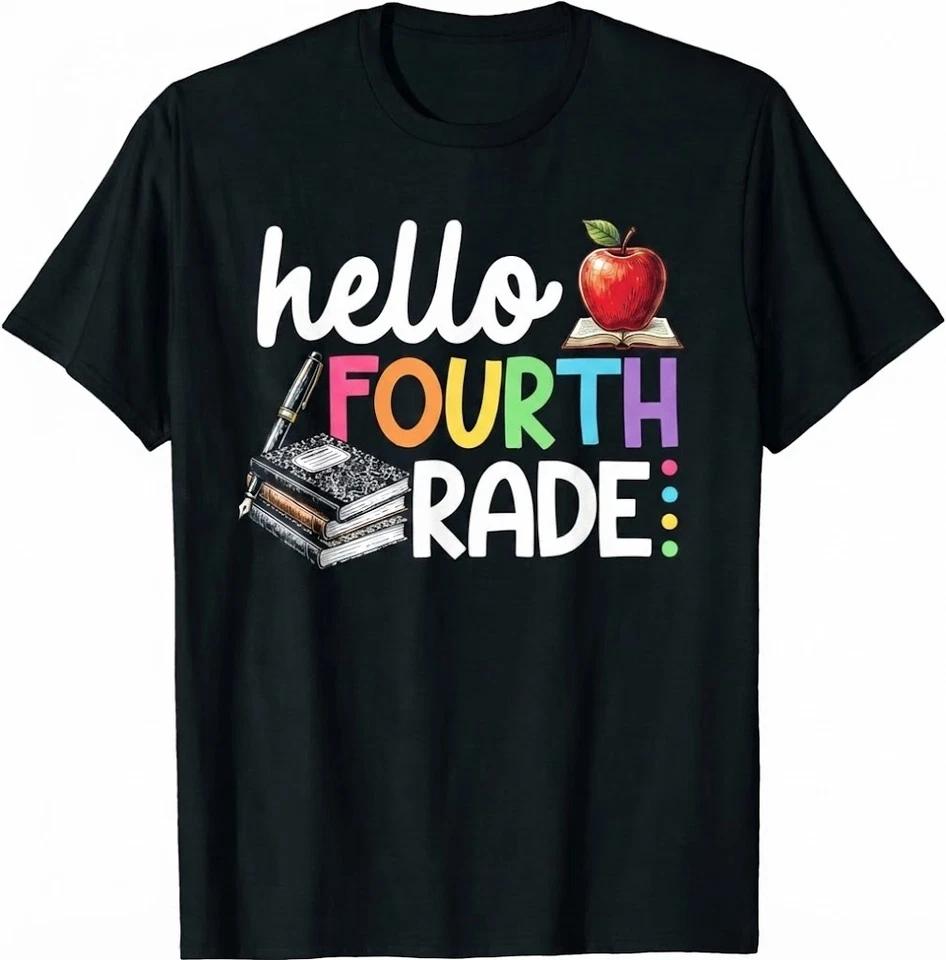 Hello Fourth Grade T-Shirt Back To School Teacher Student Gift Graphic Tee XL