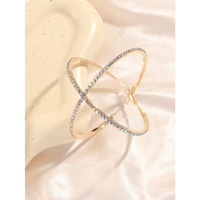 1 Pair Unique Exaggerated Large Hoop Earrings for Women, Fashionable Rhinestone Embellished Big Circular Ear Rings