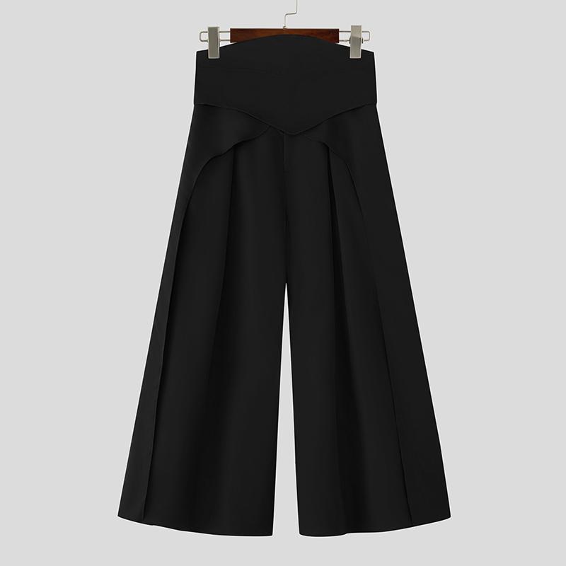 

INCERUN Men High Waist Casual Long Splits Wide Legs Pants Trousers L чёрный