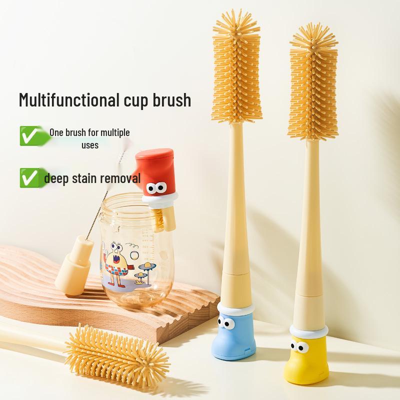 Multi-functional Long Handle Cup Brush with Thermos Lid Sponge Cleaner