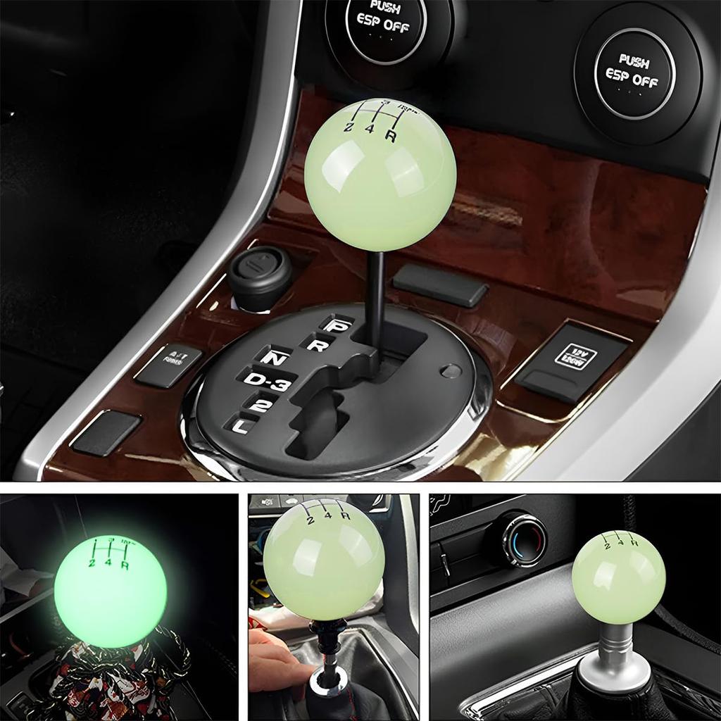 BESULEN Car Gear Shifter Head Resin 5 Speed Knob with 3 Adapters Luminous Gear