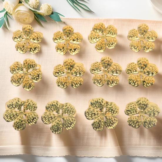 6 Pcs Flower Napkin Rings Metal Napkin Holders Silver Golden Flower Napkin Rings with Textured Petals for Dinner Table Wedding Party