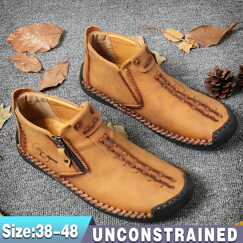 Men's Leather Shoes Fashion Zipper Shoes Men's Leather Ankle Boots 38-48