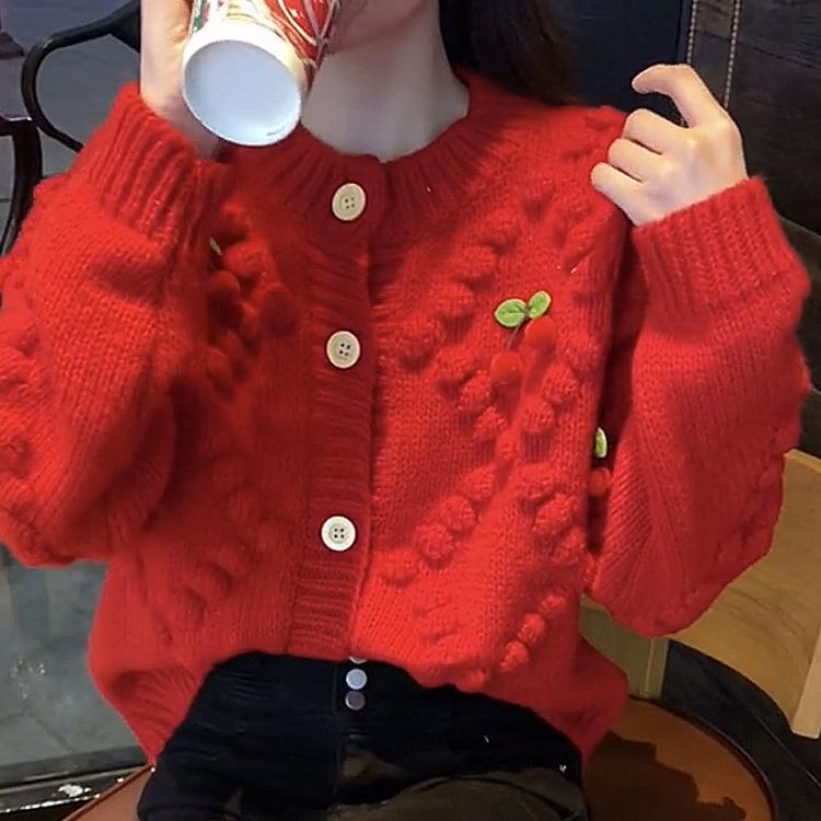 

Sweet Lazy Style Loose Long Sleeve Knit Cardigan Top: Women s Sweater Coat for Spring Autumn Winter One Size красный