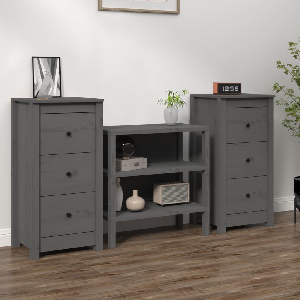 Vidaxl Cabinets, 2 Pcs, Grey 40X35X80 Cm, Solid Pine Wood