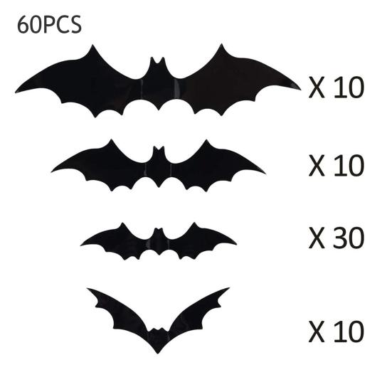 Halloween Bats Decorations Outdoor Indoor 3D Bat Stickers Horror Gothic Theme Paint-Safe Adhesive Waterproof Decals
