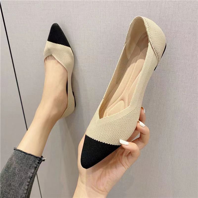 Spring and autumn flat shoes fashion leisure Women's flat shoes pointed knitting elastic comfortable boutique shoes