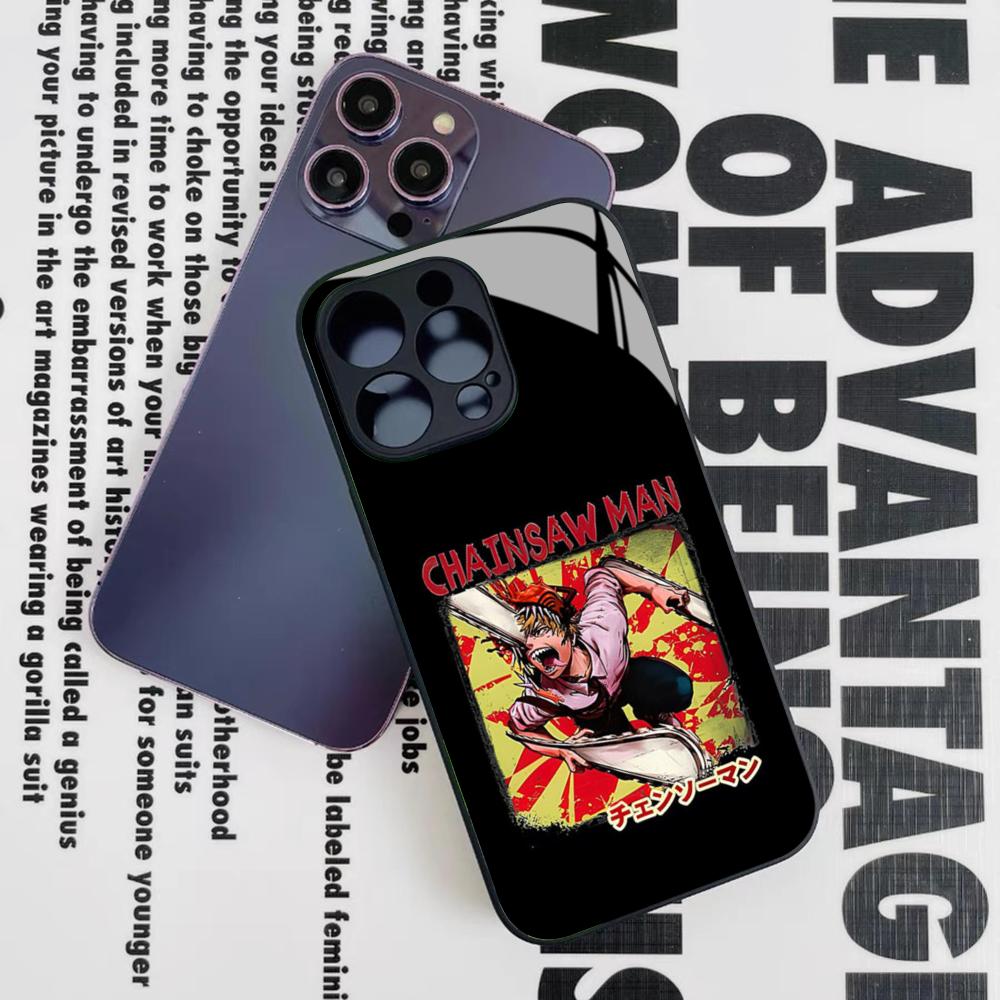 C-ChainsawS M-Man Aki Hayakawa Phone Case for Iphone 16 15 14 12 11 13 Pro Max Mini 8 X Xr Xs Puls Black Glass Cover