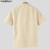 INCERUN Oversized Men Lapel Neck Short Sleeve Texture Buttons Up Casual Shirts