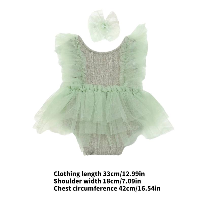 1 Set Photography Outfit for Infant Girls Breathable Romper Dress and Delicate Lace Headband Props for Newborns