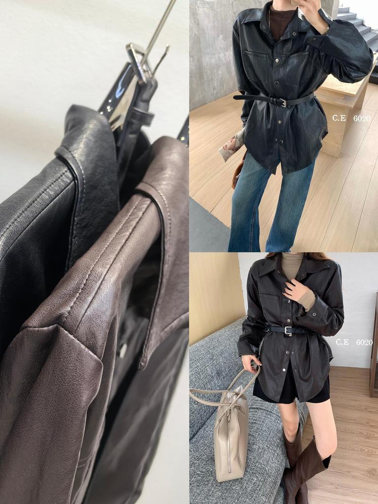Vintage-Inspired Women's Leather Jacket - Loose Fit, Long Sleeve, Trendy American Influencer Style, High-End Korean Fashion.