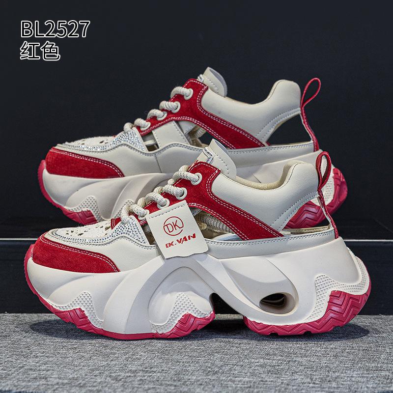 

Mesh hollow dad shoes New thick-soled heightening and breathable sports and leisure shoes in summer 34 красный
