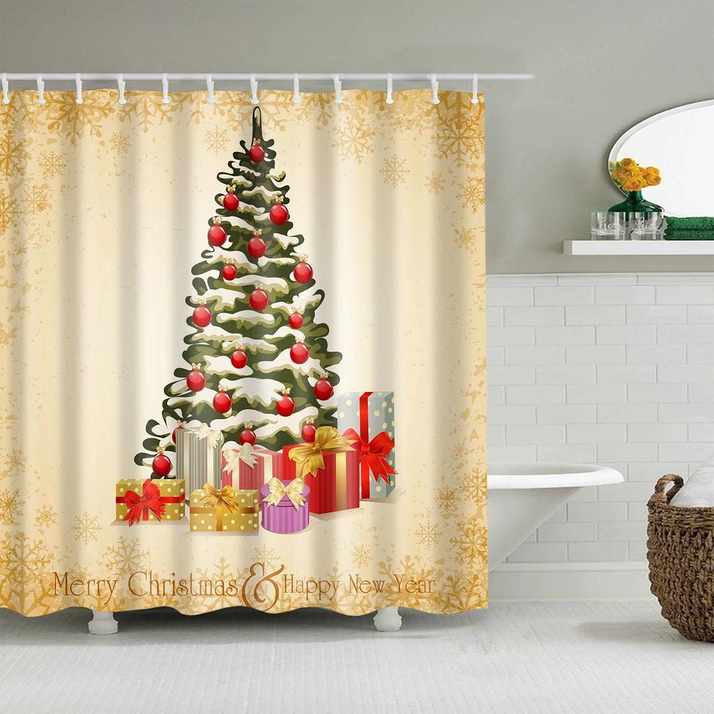 Merry Christmas Santa Claus Shower Curtain Xmas Present Bathroom Shower Curtains Fabric Waterproof Polyester Bathroom Curtain