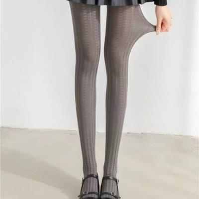 Meias Calças de Renda com Bolinhas e Listras Verticais Outono Inverno Femininas Vintage Alta Elasticidade Retro Jacquard Meia Calça