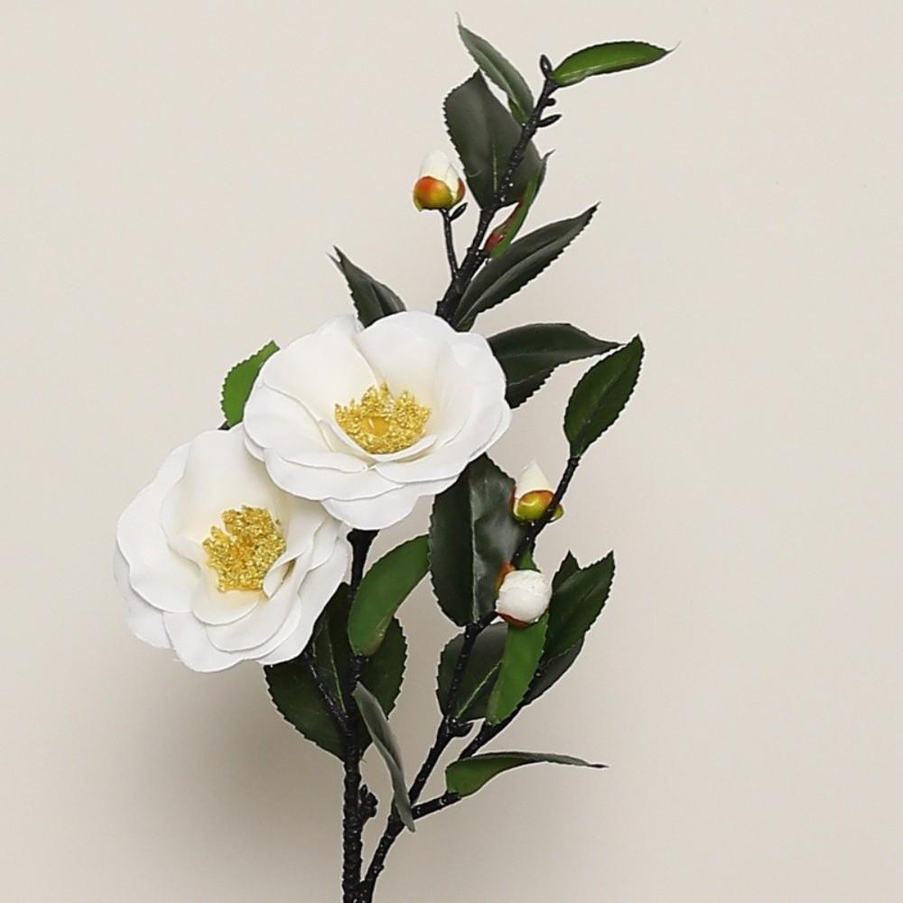Silk Material Artificial Camellia 58cm Artificial Flower Silk Camellia Flower Green Leaves Multicolor Fake Camellia Flower