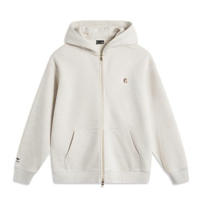 Li Ning Sports Fashion Series Solid Color Zipper Hooded Comfortable Breathable Fleece Warm Cardigan Sweatshirt Women Sweatshirt AWDUB66-2