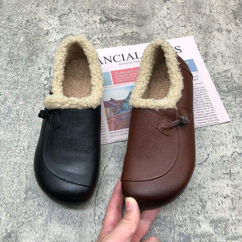 Reine Leder-Baumwollschuhe Damen Samt 2025 Winter neu Rindsehne weichsohlige Doudou-Schuhe Mittelalterliche und ältere Mutterschuhe alte Damenschuhe