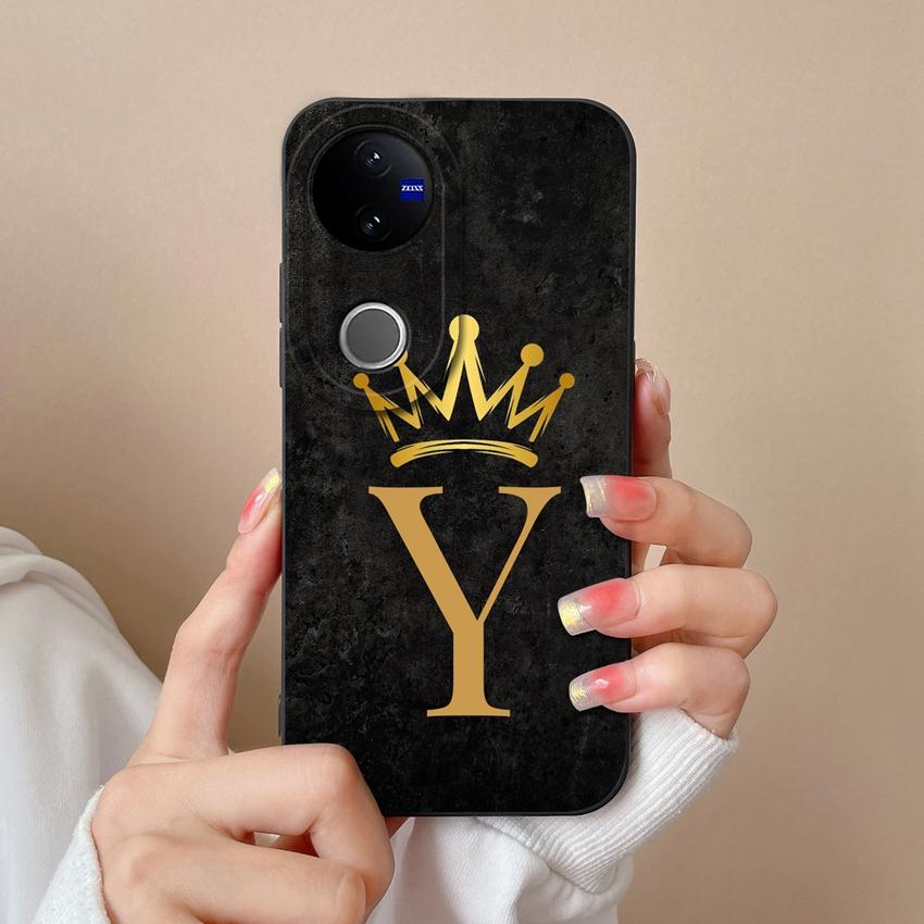 Case For Vivo V50 V40 V30 Lite V20 V21 V30e Fashion Crown Letters Phone Covers Screen Protector Liquid Silicone Dustproof Shell For Vivo Bumper Casing
