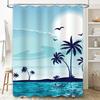 Tropical Island Sunset Palm Tree Blue Shower Curtain Ideal for Beach Themed Bathrooms (Sized 69x70)