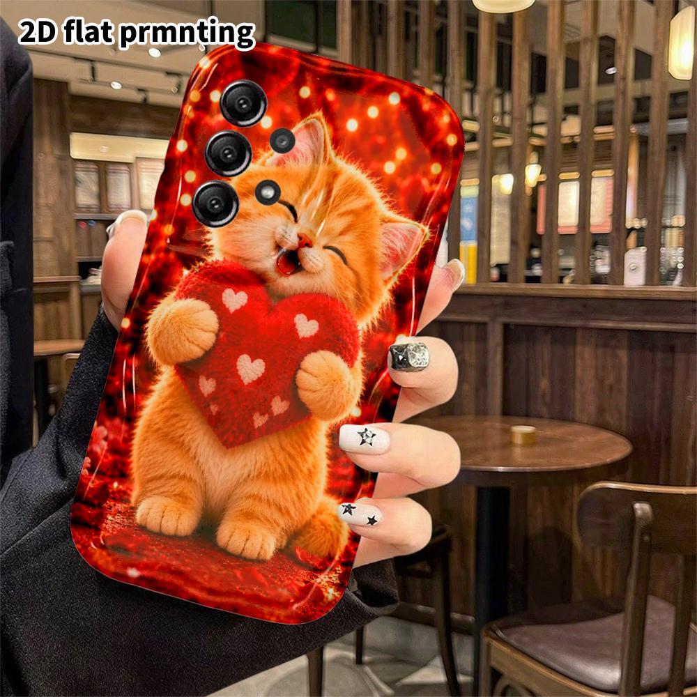 Phone case: 2D flat, suitable for Samsung Galaxy A34 A35 M05 M06 S20 S22 S21 FE Plus 5G protective case, laughing orange cat, perfect Christmas and Ha