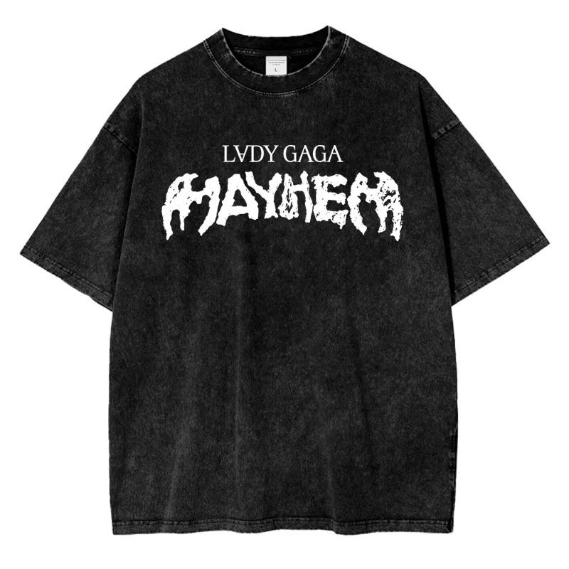 Vintage Washed Lady Gaga The Mayhem Ball Tour 2025 T Shirt Fashion Women Aesthetic High Quality Acid Wash 100% Cotton Tees