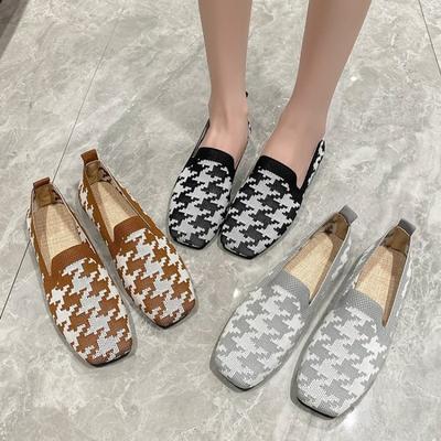 New Houndstooth Sprin/Summer Soft-soled One-pedal Breathable Knitted Shoes Women's Shoes Casual Pregnant Women Shoes