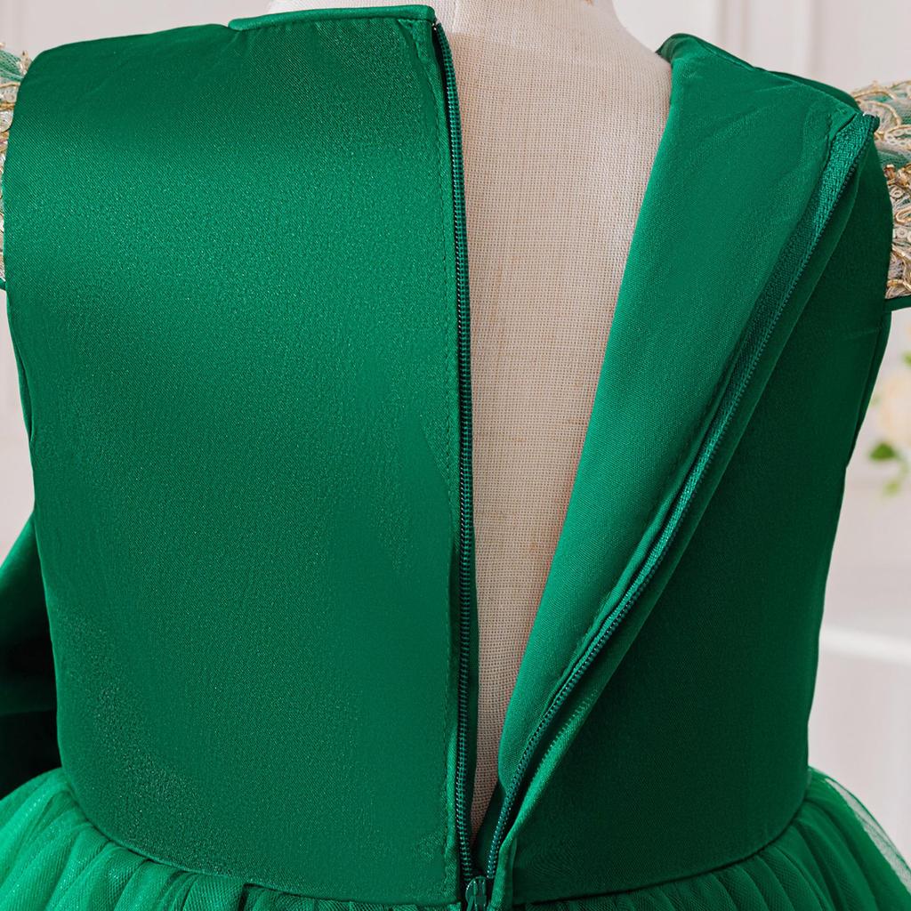 Girls' Elegant Lace Princess Evening Dress with Train for Special Occasions