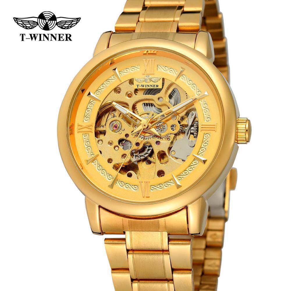 Winner Style Men'S Fashion Casual Hollow Mechanical Movement, Automatic Mechanical Watch