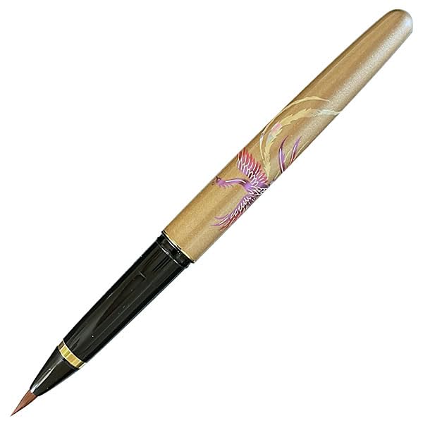 Kuretake Fountain Brush Pen with Hard Refill Phoenix Design Paulownia Wood Box with 3 Spare Inks Nib, (DU191-50),