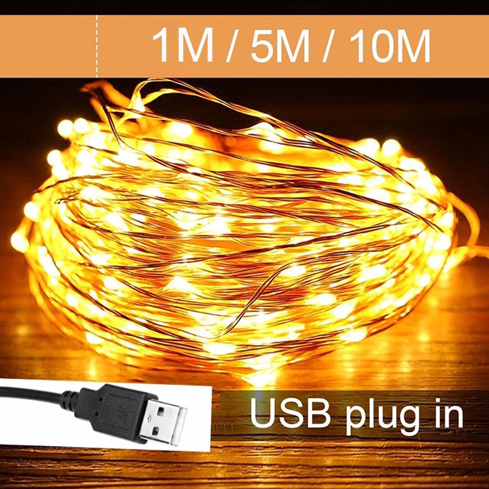5/10m USB LED Sârmă impermeabilă șir de lumini de cupru Ghirlanda de decorare Zână