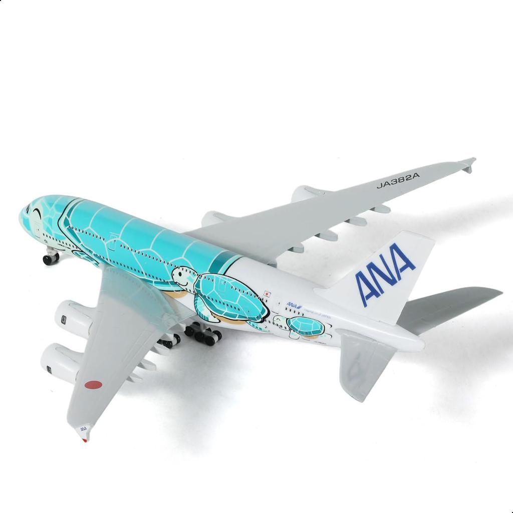 QIYUMOKE A380 ANA Green Turtle Design Metal Diecast Aircraft Airbus A380 Model Airplane with Display Perfect for Aircraft Gifts or Alloy Airplane