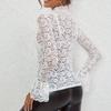 Women's Flower Lace Turtleneck Mesh Top Elegant Pullover