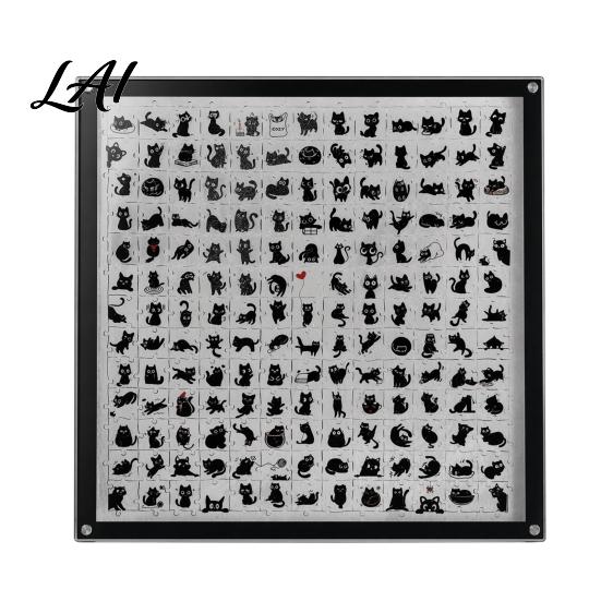 Durable Acrylic Puzzle Pieces Cat Puzzle Transparent DIY Jigsaw Art with Black Poses Decorative Premium Assembled Frame for Desk Shelf Challenging