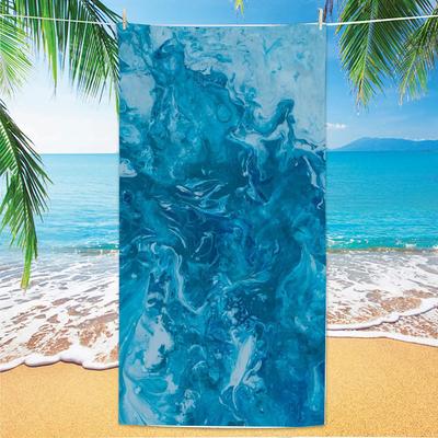 Ocean-Inspired Marble Pattern Towel, Summer Vibe Themed Beach Towel, Quick Dry Absorbent Towel for Women Men Kids