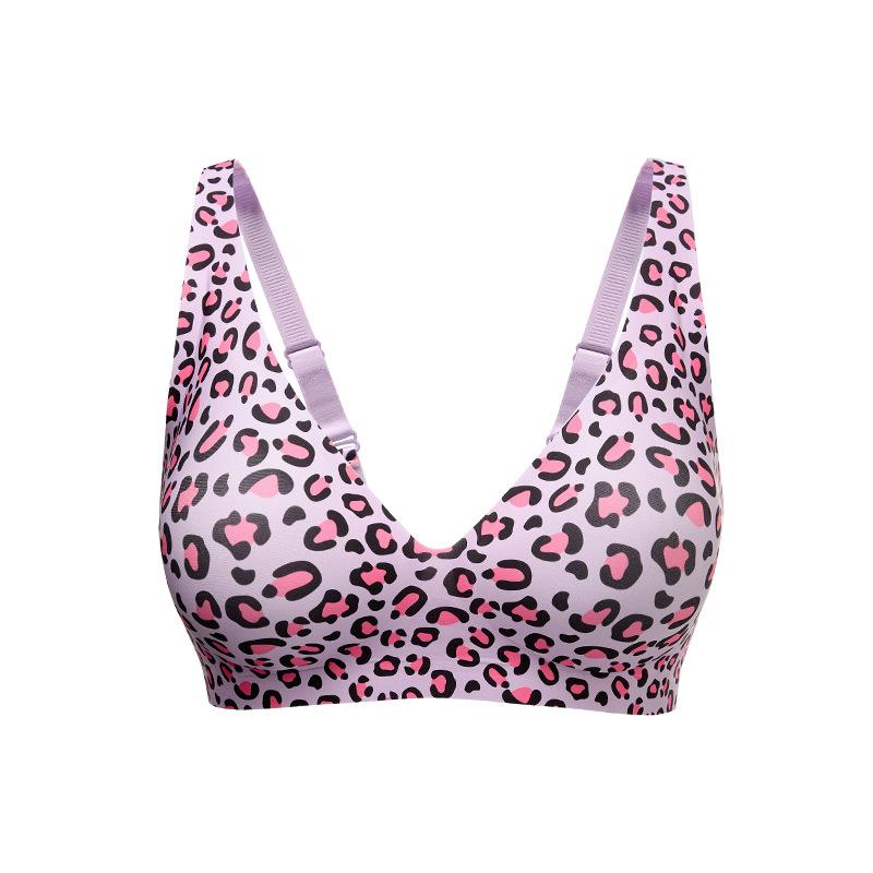 Jelly Glue Underwear Women's Personality Leopard Print Printing Seamless Invisible Thin Large Chest Small Soft Support Bra