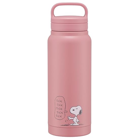 Skater Insulated Stainless Steel Mug Bottle, 500ml, with Screw Handle, Snoopy Smoky Pastel Pink, STS