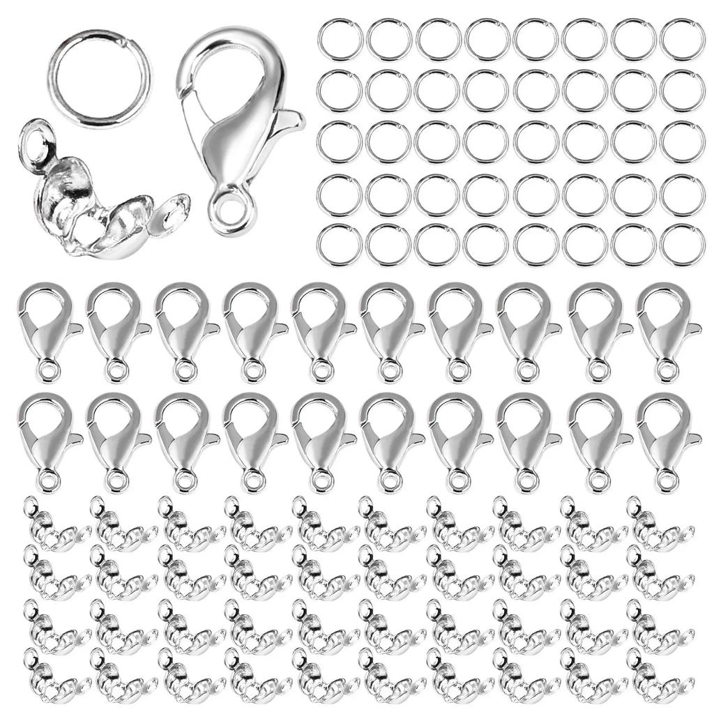 100pcs/Lot Metal Lobster Clasps Set Lobster Clasp Open Jump Rings For Bracelet Necklace Connectors Jewelry Making DIY Wholesale