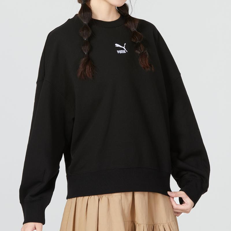 PUMA Round Neck Solid Color Loose Casual Pullover Sweatshirt Women Tops Black 673570-01