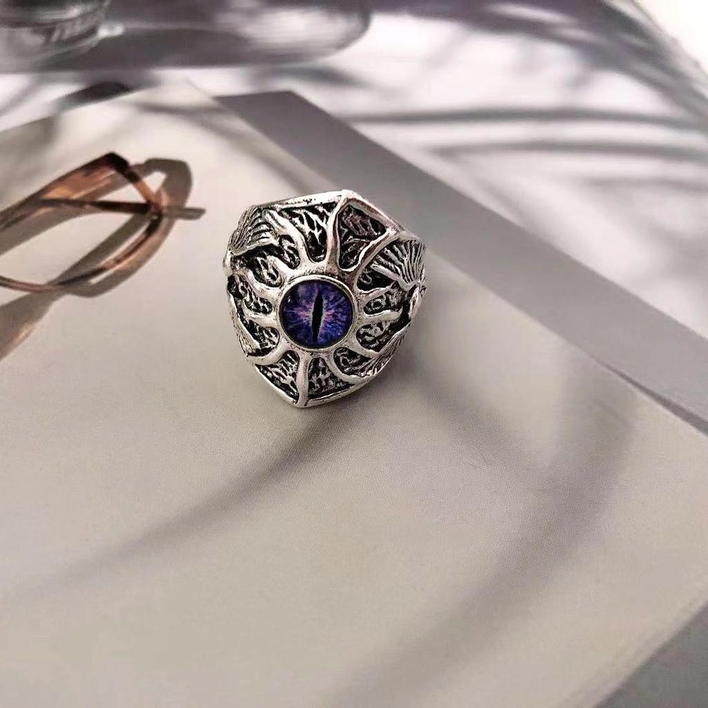 Retro Demon Eye Ring For Men Punk Gothic Adjustable Handmade Rock Biker Jewelry Man Gift Three Size