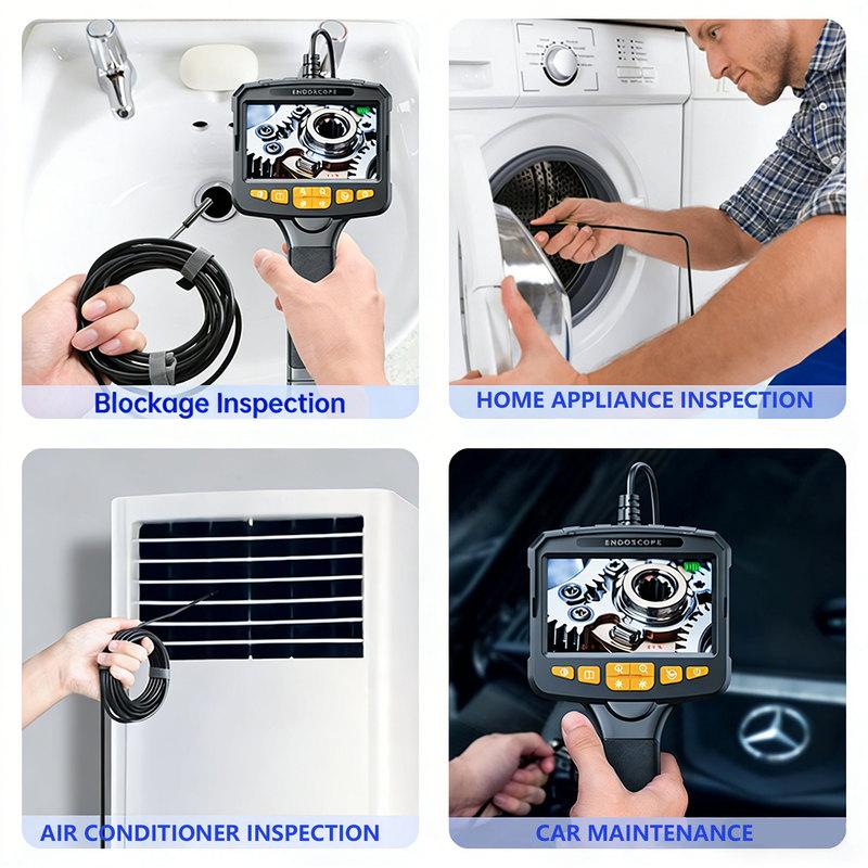 Industrial Endoscope Camera 4.3'' LCD Digital Handheld Borescope IP67 Waterproof HD1080P 8mm Pipe Sewer Camera Semi-Rigid Cable