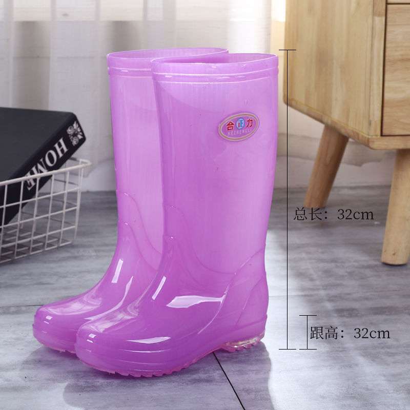 Fashion rain shoes women's tall tube without mesh rain boots non-slip waterproof shoes with cotton medium tube quick-drying water boots rubber