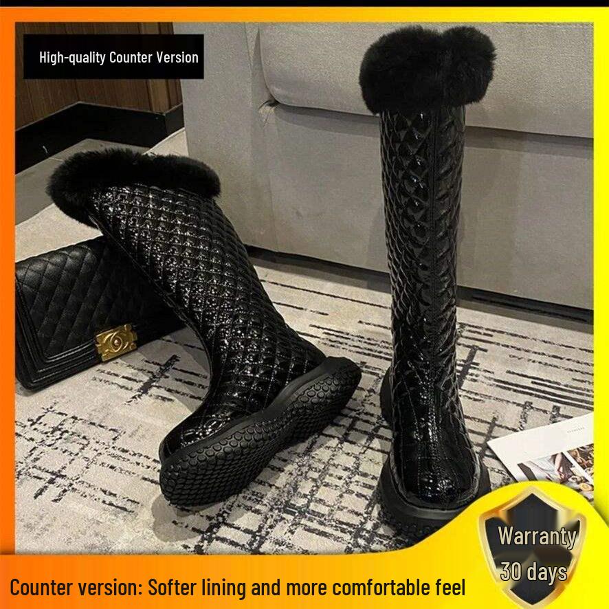 Women's Waterproof Fleece-Lined Leather Over-the-Knee Snow Boots: Non-slip, Warm, Trendy, Thickened Fur.