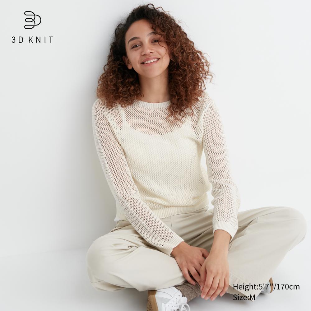 

UNIQLO Свитер с круглым вырезом и длинными рукавами из 3D-сетки