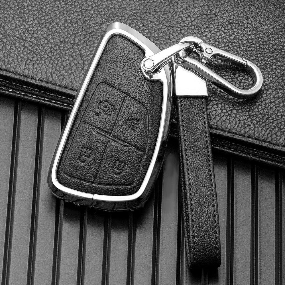 Leather Alloy Key Case for 2021-2022 Buick Envision - Metal Full Wrap, Double-Sided Protection