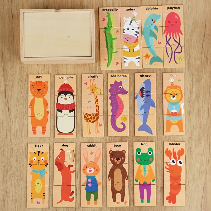 Puzzles Wooden For Toddlers Vibrant Multi-Colored Animals Zoo Matching Game Wood Peg Puzzles For Baby Kids Educational Learning Toys Gift