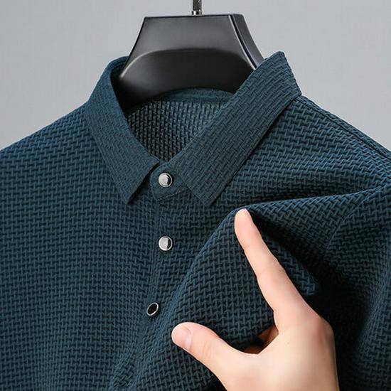 

Men s Summer Lapel Bone Pattern Ice Silk Polo Shirt, Short-Sleeve, Lightweight. 2XL (approx. 150-170 lbs) синій колір